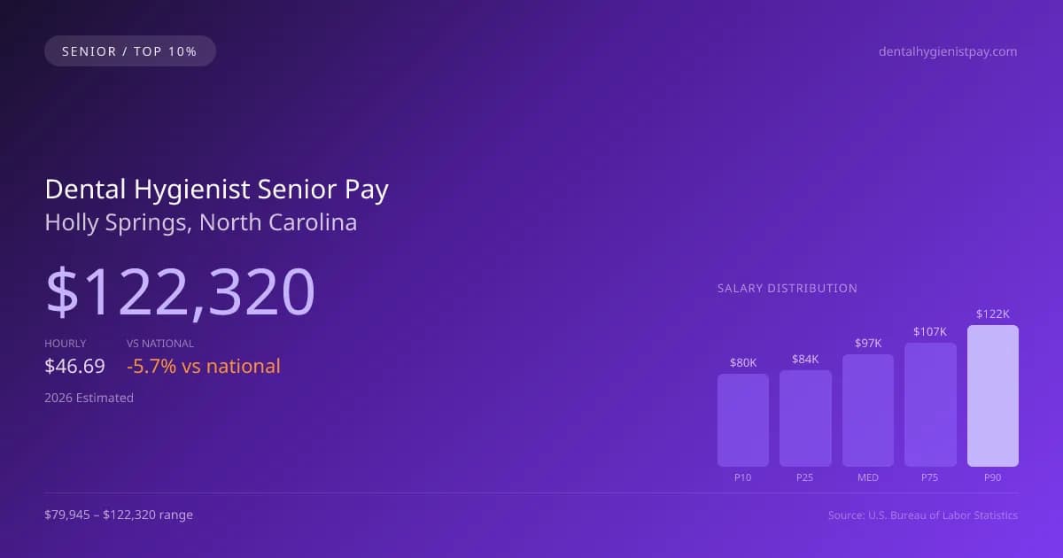 Dental Hygienist Senior Salary in Holly Springs, NC — 2026 est., based on 2025 BLS